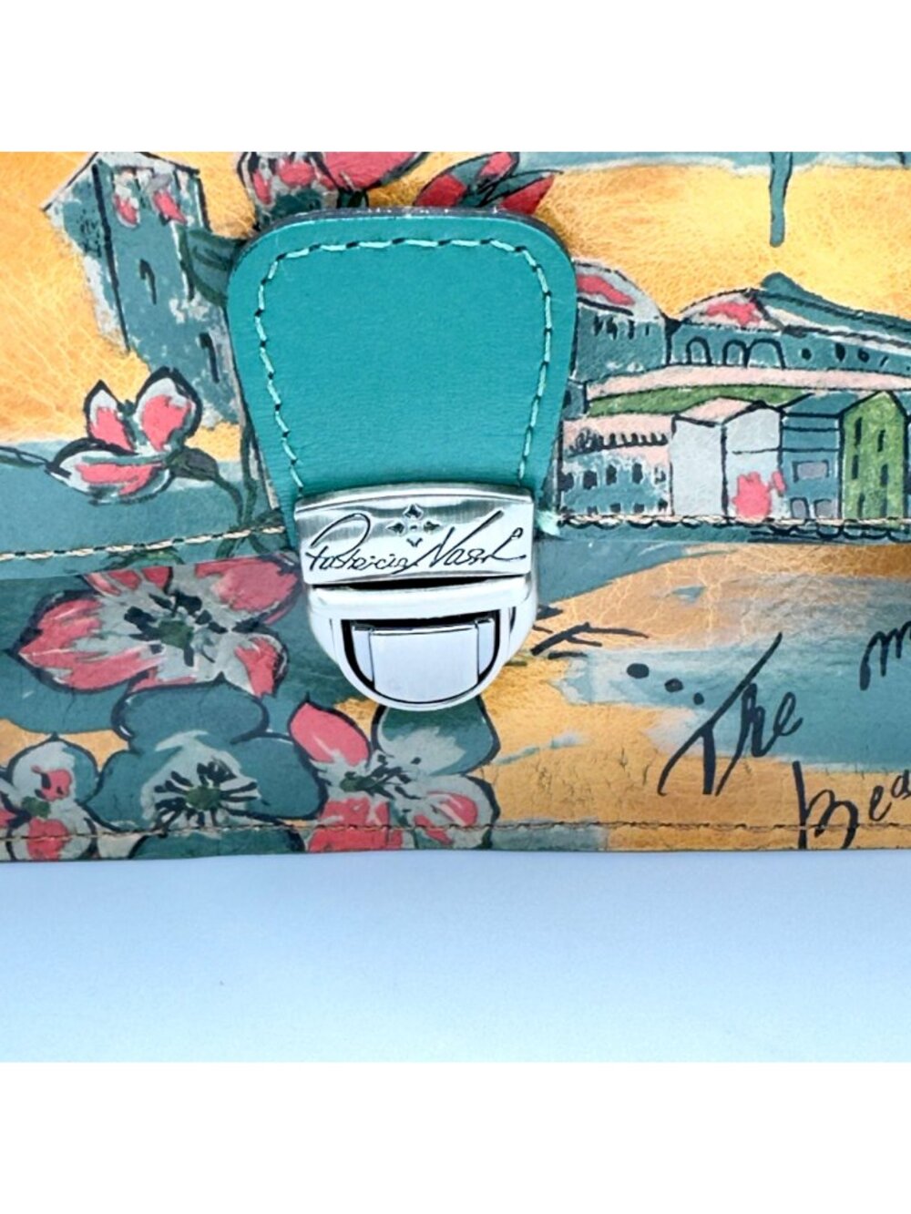 Patricia Nash Lanza Beautiful Girl Print Leather Crossbody Bag Push Lock Closure - Picture 6 of 16